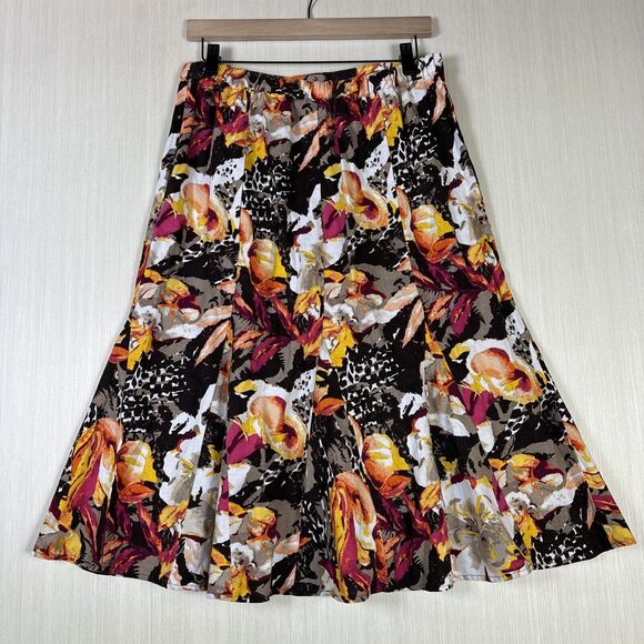 Christopher &‎ Banks Women's Skirt Sz 10 Linen Blend Midi Floral Pull On - Picture 5 of 10
